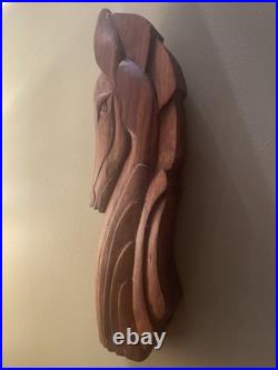 Mid Century Modern Art Horse Wood Wall Carving Sculpture Art Deco Chess Style
