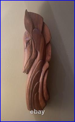 Mid Century Modern Art Horse Wood Wall Carving Sculpture Art Deco Chess Style