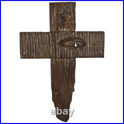 Mid Century Modern Brutalist Hand Crafted Original Cross Wood Carving Wall Art