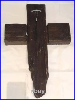 Mid Century Modern Brutalist Hand Crafted Original Cross Wood Carving Wall Art