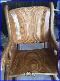 Mid Century Modern Carved Oak Wood Sculpture Rocking Chair