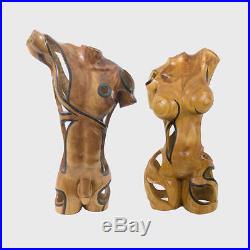 Mid-Century Modern Female Nude Torso Carved Wood Sculpture