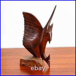 Mid Century Modern Fish Sculpture Carved Solid Rosewood Studio Made Swordfish Mid Century Modern Fish Sculpture Carved Solid Rosewood Studio Made Swordfish
