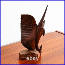 Mid Century Modern Fish Sculpture Carved Solid Rosewood Studio Made Swordfish Mid Century Modern Fish Sculpture Carved Solid Rosewood Studio Made Swordfish
