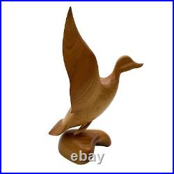 Mid-Century Modern Stylized Hand-carved Fruit Wood Duck Animal Sculpture Rustic