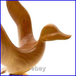 Mid-Century Modern Stylized Hand-carved Fruit Wood Duck Animal Sculpture Rustic