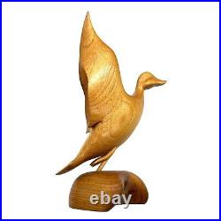 Mid-Century Modern Stylized Hand-carved Fruit Wood Duck Animal Sculpture Rustic