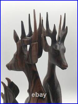 Mid Century Modern Wood Gazelle Deers Sculpture Hand Carved Modernist