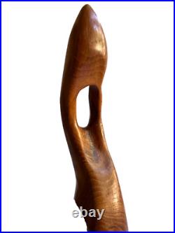 Mid Century Modern Wooden Art Sculpture Figurine Abstract Handmade Signed HFS