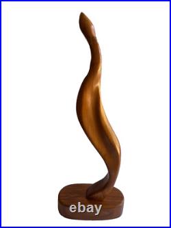 Mid Century Modern Wooden Art Sculpture Figurine Abstract Handmade Signed HFS