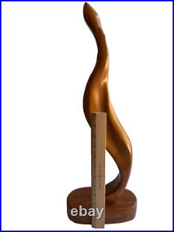 Mid Century Modern Wooden Art Sculpture Figurine Abstract Handmade Signed HFS