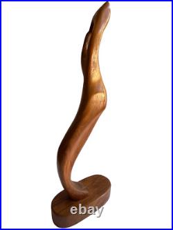 Mid Century Modern Wooden Art Sculpture Figurine Abstract Handmade Signed HFS