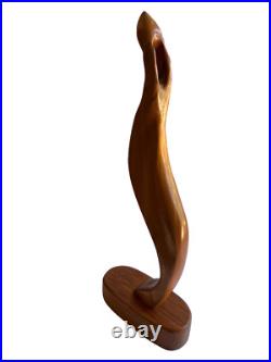 Mid Century Modern Wooden Art Sculpture Figurine Abstract Handmade Signed HFS