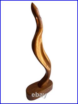 Mid Century Modern Wooden Art Sculpture Figurine Abstract Handmade Signed HFS