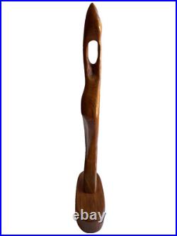 Mid Century Modern Wooden Art Sculpture Figurine Abstract Handmade Signed HFS