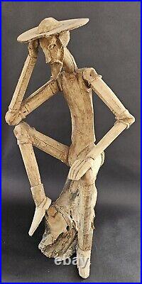 Mid Century Rustic Brutalist Driftwood Sculpture Don Quixote 17H x 10L x 8W