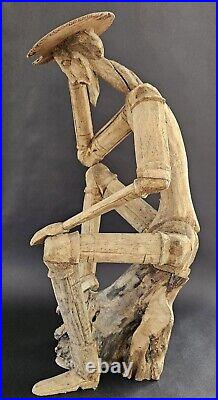 Mid Century Rustic Brutalist Driftwood Sculpture Don Quixote 17H x 10L x 8W