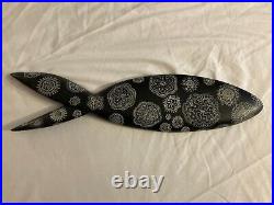 Mid Century Style, Carved Wood Painted Radiolarian Fish, B&W BoHo Wall Sculpture