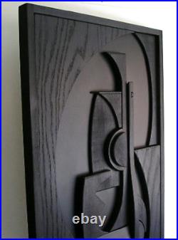 Modern Cubist Abstract Black Wood Louise Nevelson Style Wall Art Sculpture