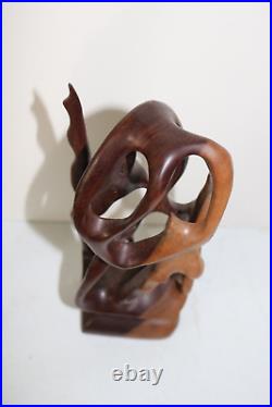 Modern Female Intertwined Carved Wood Sculpture 11 inch tall