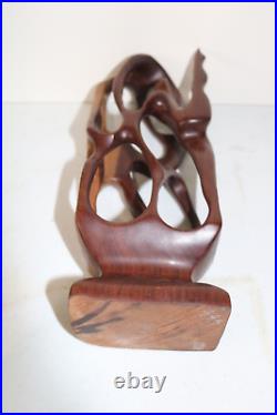 Modern Female Intertwined Carved Wood Sculpture 11 inch tall
