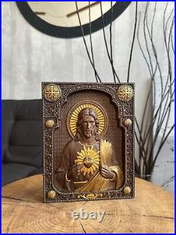 Modern christian wall wood art Sacred heart of Jesus personalized catolic gift