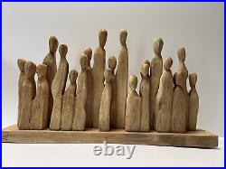Modernist Wood Sculpture Statue Carving People Figures Expressionism Abstract