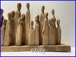 Modernist Wood Sculpture Statue Carving People Figures Expressionism Abstract