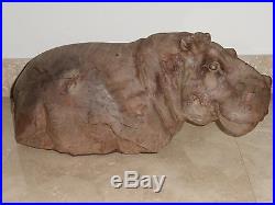 Monumental Large Natural Wood Tree Trunk Carved Hippo Hippopotamus Sculpture