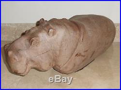 Monumental Large Natural Wood Tree Trunk Carved Hippo Hippopotamus Sculpture