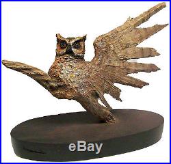 Moon Dance Original Rick Cain Horned Owl Spirit Wood Carving Fine Art Sculpture
