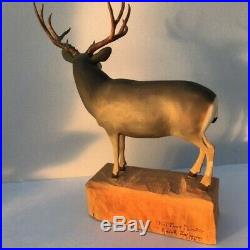 Mule deer woodcarving Ralph Trethewey original signed estate antlers sculpture