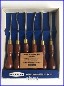 NEW Vintage No. 152 x 6 MARPLES Carving Tools Wood Chisel Set & Carving Book