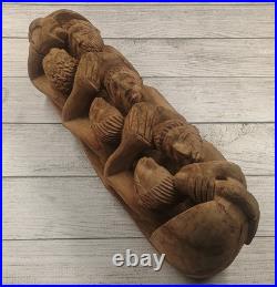 Nacius Joseph Art Six Boat People Hand-Carved Mahogany Wood Sculpture
