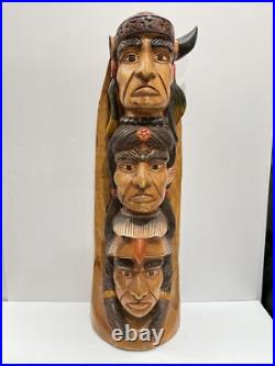 Native American Tribal 3-Face, Eagle TOTEM POLE Hand Carved/Painted 20.5 Tall Native American Tribal 3-Face, Eagle TOTEM POLE Hand Carved/Painted 20.5 Tall