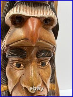 Native American Tribal 3-Face, Eagle TOTEM POLE Hand Carved/Painted 20.5 Tall Native American Tribal 3-Face, Eagle TOTEM POLE Hand Carved/Painted 20.5 Tall