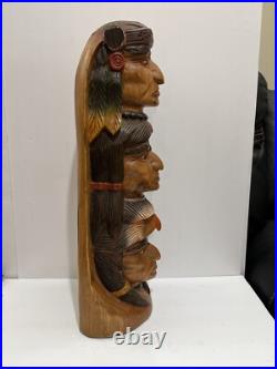 Native American Tribal 3-Face, Eagle TOTEM POLE Hand Carved/Painted 20.5 Tall Native American Tribal 3-Face, Eagle TOTEM POLE Hand Carved/Painted 20.5 Tall