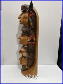 Native American Tribal 3-Face, Eagle TOTEM POLE Hand Carved/Painted 20.5 Tall Native American Tribal 3-Face, Eagle TOTEM POLE Hand Carved/Painted 20.5 Tall