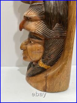 Native American Tribal 3-Face, Eagle TOTEM POLE Hand Carved/Painted 20.5 Tall Native American Tribal 3-Face, Eagle TOTEM POLE Hand Carved/Painted 20.5 Tall