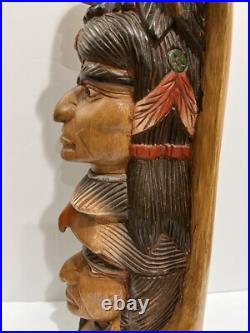 Native American Tribal 3-Face, Eagle TOTEM POLE Hand Carved/Painted 20.5 Tall Native American Tribal 3-Face, Eagle TOTEM POLE Hand Carved/Painted 20.5 Tall