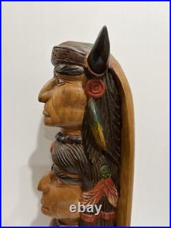 Native American Tribal 3-Face, Eagle TOTEM POLE Hand Carved/Painted 20.5 Tall Native American Tribal 3-Face, Eagle TOTEM POLE Hand Carved/Painted 20.5 Tall