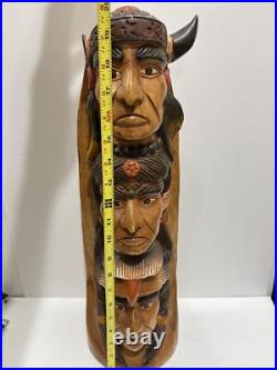 Native American Tribal 3-Face, Eagle TOTEM POLE Hand Carved/Painted 20.5 Tall Native American Tribal 3-Face, Eagle TOTEM POLE Hand Carved/Painted 20.5 Tall