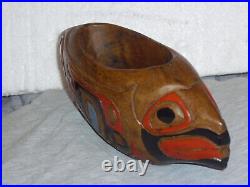 Native Canadian West Coast Haida Ceremony Wood Bowl +eagle And Bear +vintage +