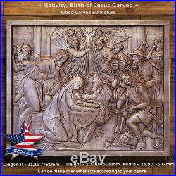 Nativity Birth of Jesus Carved Wood Icon picture painting decor sculpture art 3D