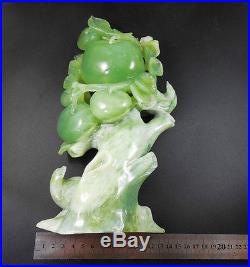Natural Jade Statue sculpture 3D Hand Carved 1.94KG apple tree#wood base#bs007