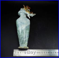 Natural Jade Statue sculpture Hand Carved 0.96KG plum flower&vase#wood base#bs69