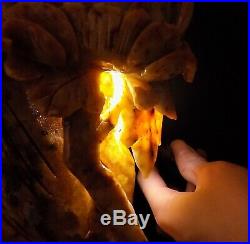 Natural Jade Statue sculpture Hand Carved 2.37KG peony flower#wood base#bs72