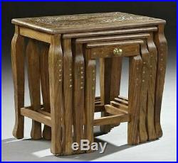 Nest Of 4 Hand Carved Indian Shesham Wood Tables Side Coffee Tables