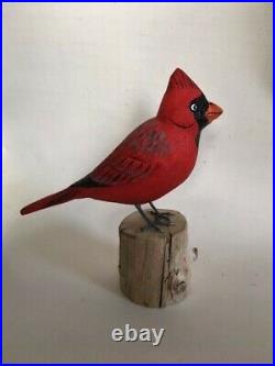 New England Home Décor Hand Carved Cardinal Carving Songbird Maine USA