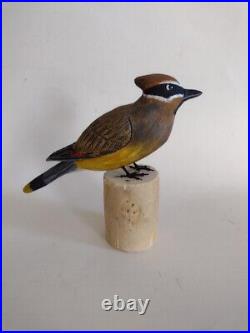 New England Home Decor Hand Carved Cedar Waxwing Carving Bird Songbird Maine USA
